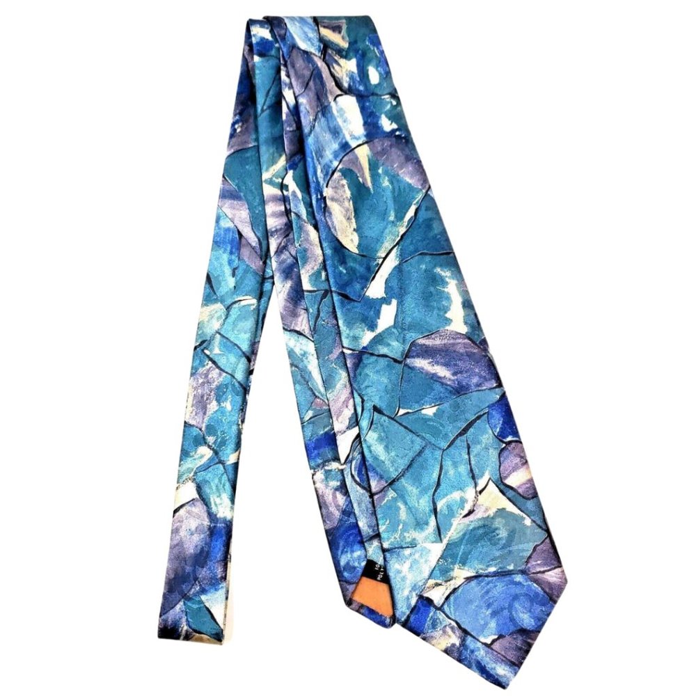 Vintage 1990s Manhattan Extra Long 60" Neck Tie Abstract Blue Teal Purple